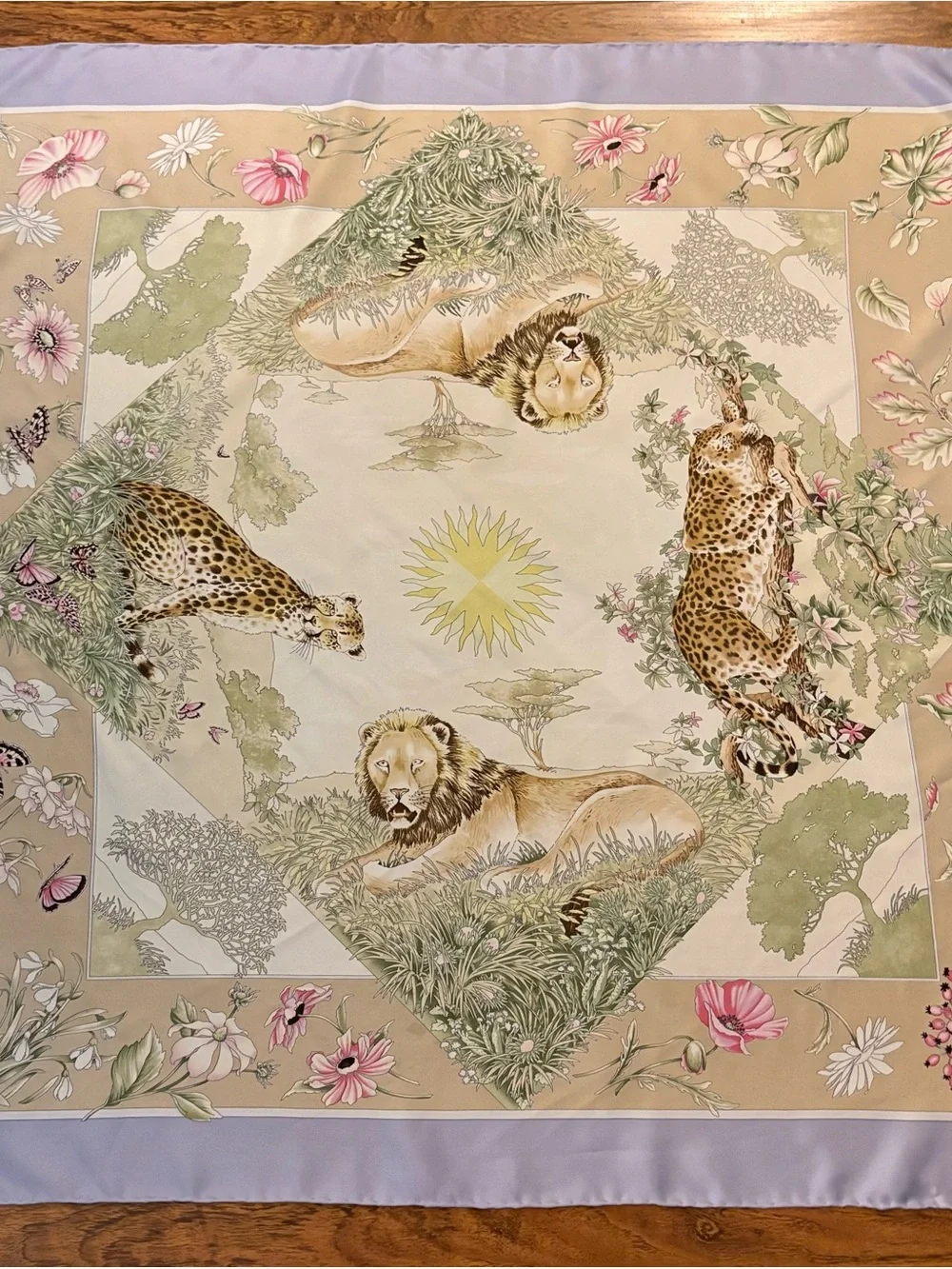 Carlisle Safari Animal Print Silk Scarf in Beige, Lavender, Green, Pink